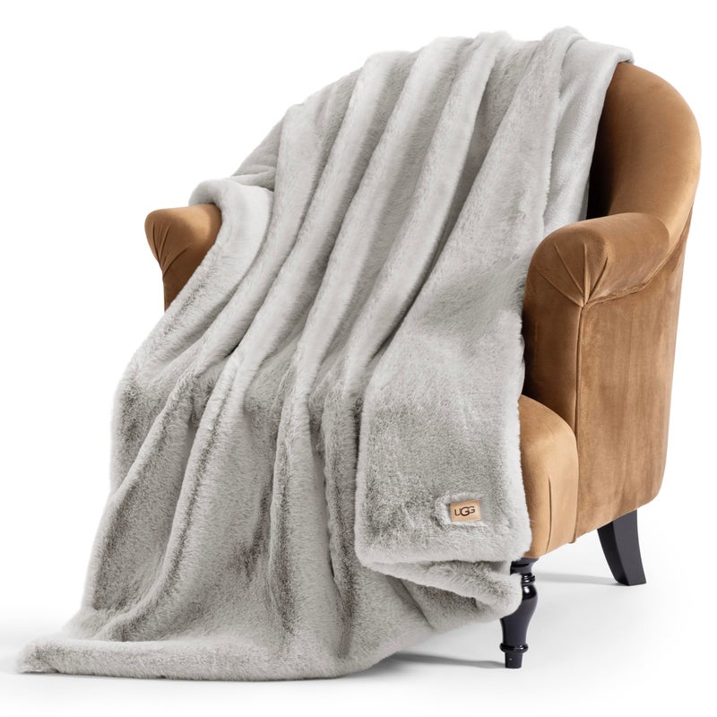 UGG Euphoria Faux Fur Throw Blanket, Oversized Warm Throw for Couch or Chair, Luxury Bedroom Decor, Cozy Soft Blankets, Machine Washable, 50-inch x 70-inch, Seal Grey - Image 1